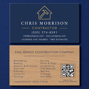 Visita Tarjeta de construcción de madera Código QR azul m