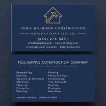 Tarjeta de Construcción y Mano de Obra Azul Marino