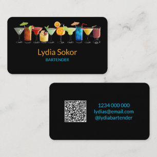 Visita Tarjeta de contacto QR negra para barman moderno