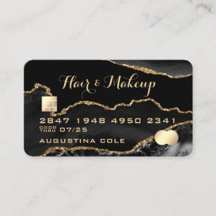 Visita Tarjeta de crédito Black Gold Agate Marble Faux