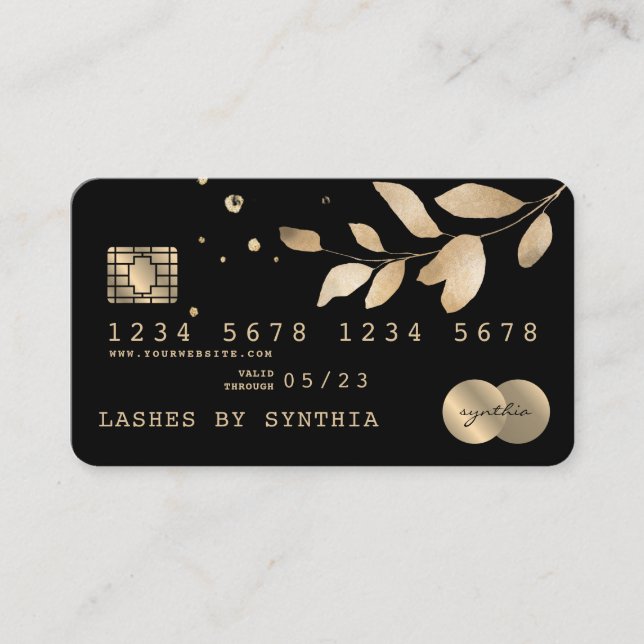 Visita Tarjeta de crédito con estilo Greenery Gold (Anverso)