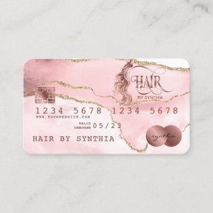 Visita Tarjeta de crédito con estilo Rosa Gold Agate Hair