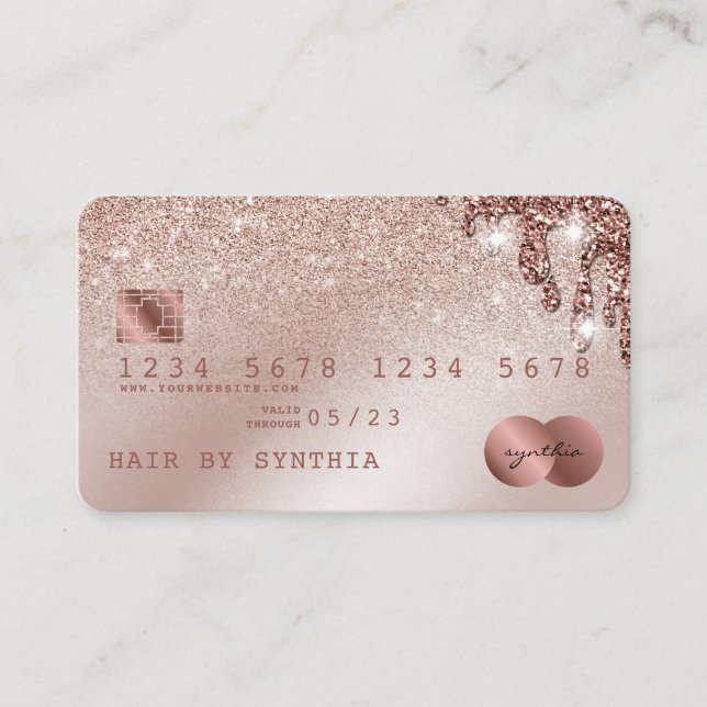 Visita Tarjeta de crédito con estilo Rosa Gold Confetti (Anverso)