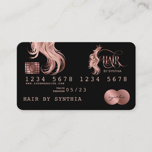 Visita Tarjeta de crédito con estilo Rosa Gold Hair Styli (Anverso)