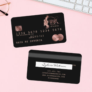 Visita Tarjeta de crédito con estilo Rosa Gold Hair Styli