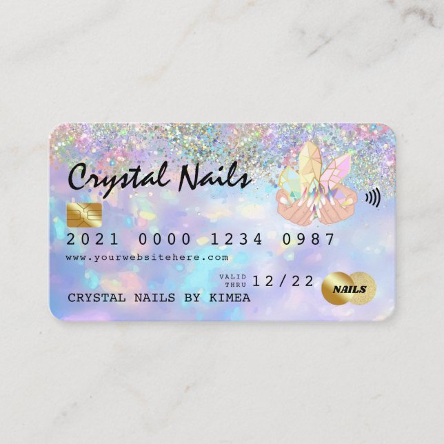 Visita Tarjeta de crédito holográfica Opal Crystal Nail T (Anverso)