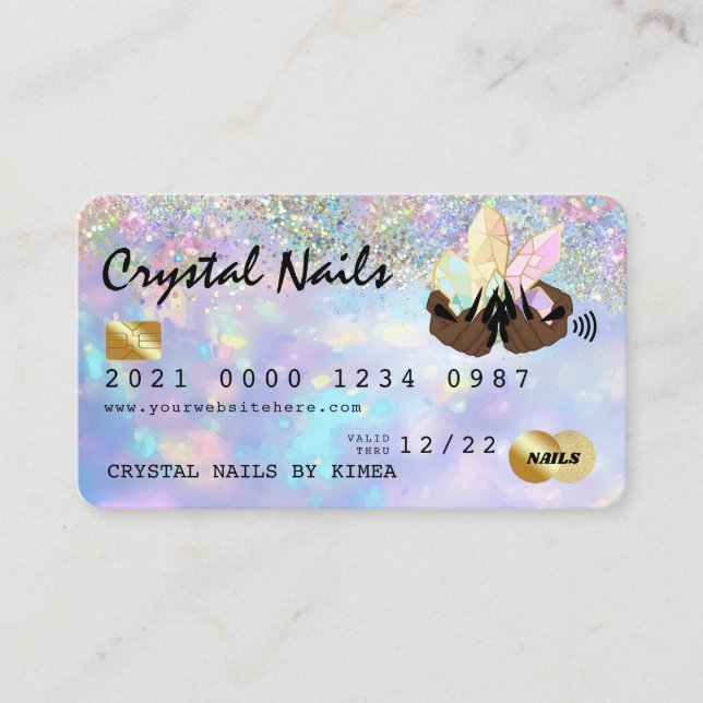 Visita Tarjeta de crédito holográfica Opal Crystal Nail T (Anverso)
