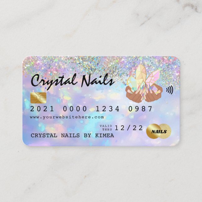 Visita Tarjeta de crédito holográfica Opal Crystal Nail T (Anverso)