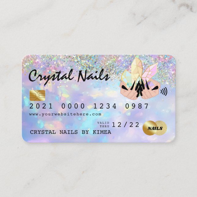 Visita Tarjeta de crédito holográfica Opal Crystal Nail T (Anverso)