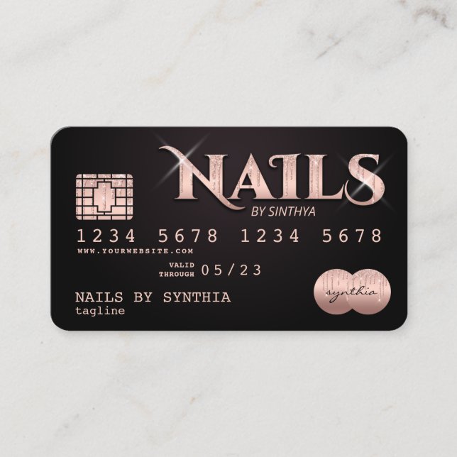 Visita Tarjeta de crédito Nails, arte de uñas del técnico (Anverso)