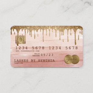 Visita Tarjeta de crédito rosa con polvo de oro de goteo 