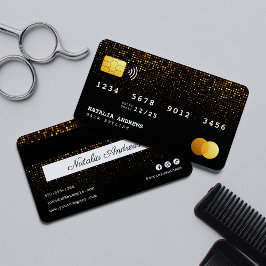 Visita Tarjeta de crédito Trendy Black Gold Sparkle Haird
