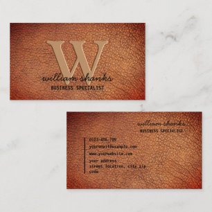 Visita Tarjeta de cuero marrón brillante rústico monogram