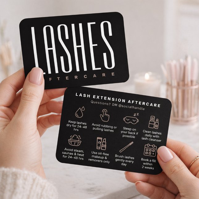 Visita Tarjeta de cuidados posteriores para extensiones d (Elegant lash extension aftercare card for beauty professionals)