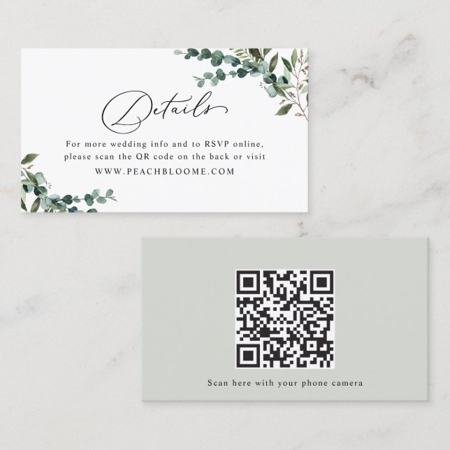 Visita Tarjeta de Detalles de Boda con Código QR de Verdo (Anverso / Reverso)