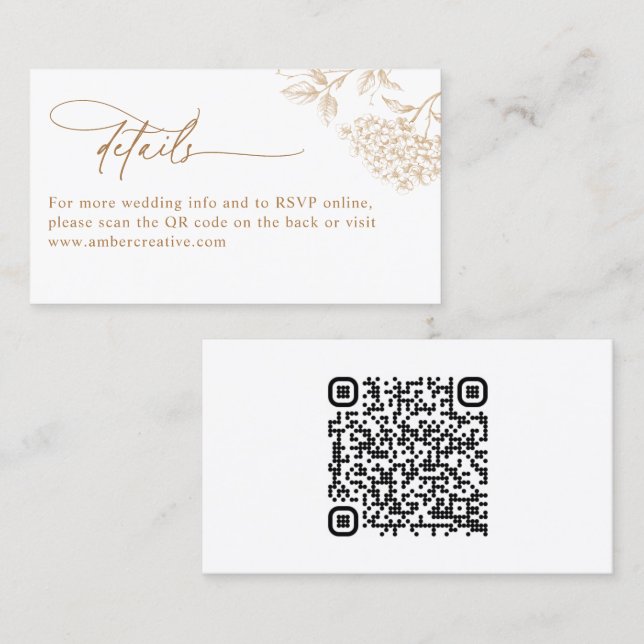 Visita Tarjeta de detalles de boda con código QR rústico  (Anverso / Reverso)