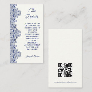 Visita TARJETA de detalles de boda elegante de Blue Lace