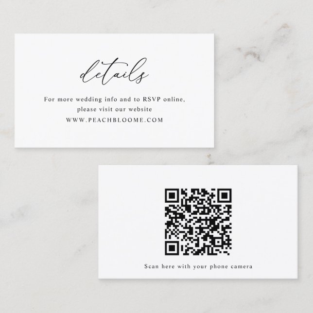 Visita Tarjeta de detalles de código QR simple para Boda  (Anverso / Reverso)
