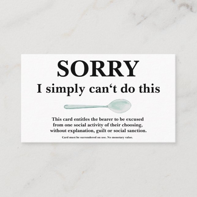 Visita Tarjeta de disculpa con Spoon para Spoonies (Anverso)