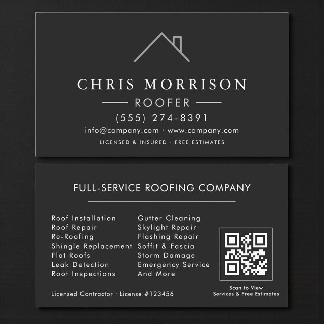 Visita Tarjeta de Empresa de Techos Código QR Black Silve (Subido por el creador)