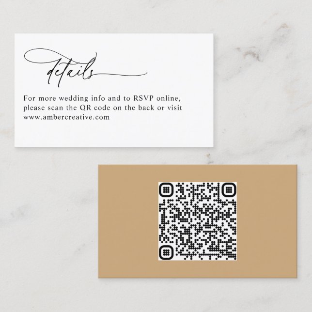 Visita Tarjeta de Encierre de Boda Moderna con Código QR  (Anverso / Reverso)
