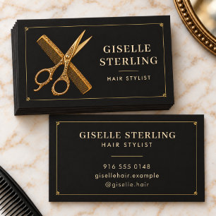 Visita Tarjeta de estilista de cabello Tijeras doradas Pe