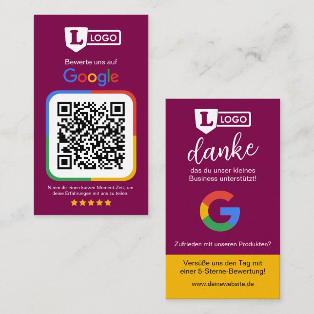 Visita Tarjeta de evaluación de Google con código QR (Anverso / Reverso)