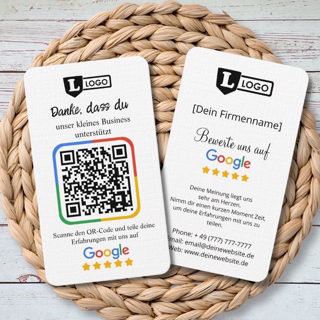Visita Tarjeta de evaluación de Google con código QR (Google Bewertungskarte)