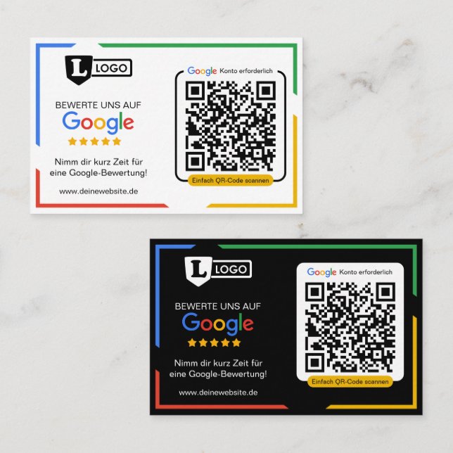 Visita Tarjeta de evaluación de Google con tarjeta de vis (Anverso / Reverso)
