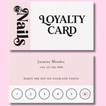 Tarjeta de fidelidad de 6 citas para uñas rosadas 