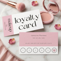 Tarjeta de fidelidad de cliente de maquillaje rosa