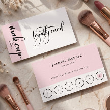 Tarjeta de fidelidad de cliente de maquillaje rosa
