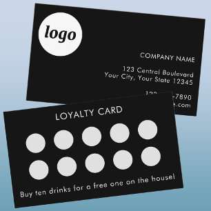Visita Tarjeta de fidelidad de cliente negra con logotipo