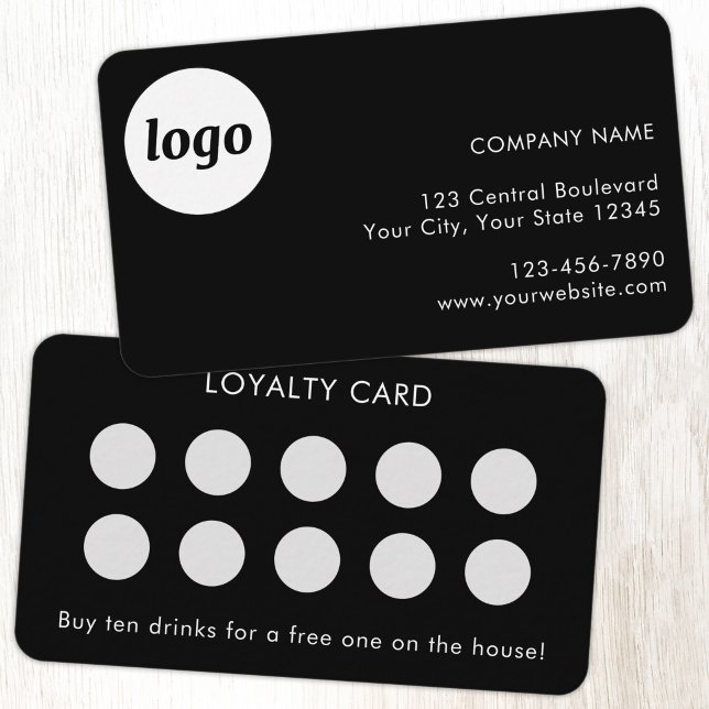 Visita Tarjeta de fidelidad de cliente simple con logotip (Simple logo with custom text business branding promotional customer loyalty card)
