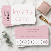 Tarjeta de fidelidad de maquillaje rosa rubor