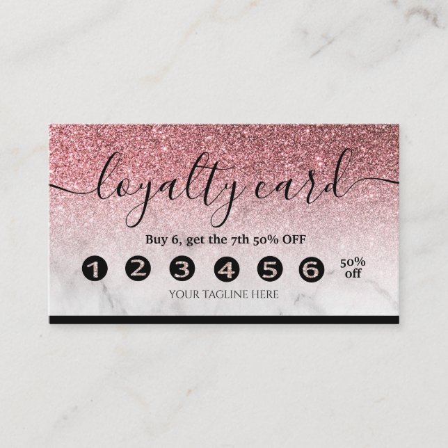 Visita Tarjeta de fidelidad editable rosa purpurina de or (Anverso)