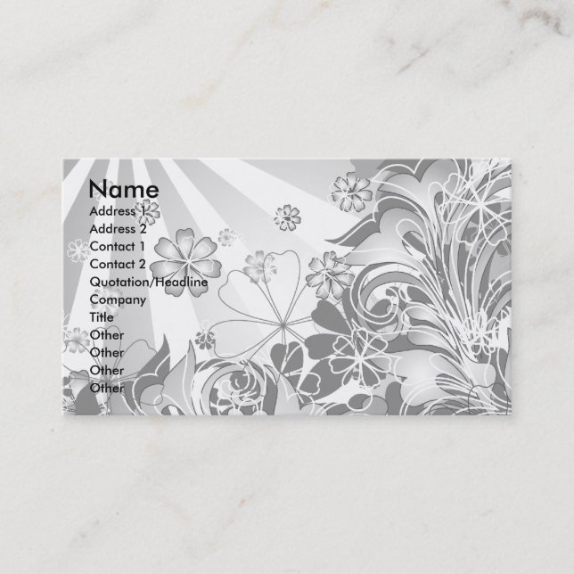 Visita tarjeta de flores monocroma (Anverso)