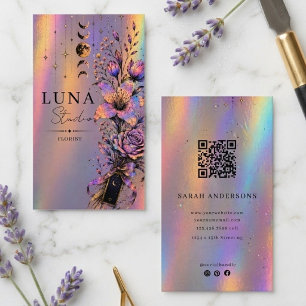 Visita Tarjeta de Florista de Lujo Holográfica Floral QR 