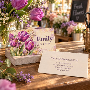 Visita Tarjeta de Florista Personalizada Tulipanes Morado