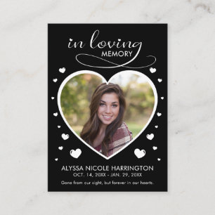 Visita Tarjeta de Funeral con Foto Memorial de Corazones
