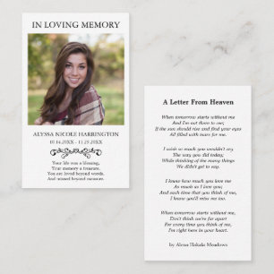 Visita Tarjeta de funeral con foto memorial simple
