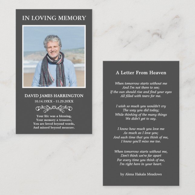 Visita Tarjeta de funeral con foto memorial simple (Anverso / Reverso)
