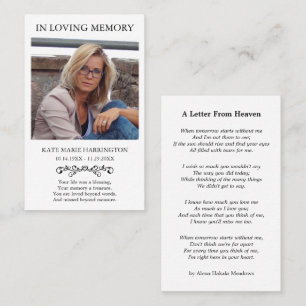 Visita Tarjeta de funeral con foto memorial simple
