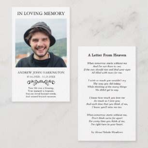 Visita Tarjeta de funeral con foto memorial simple
