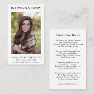 Visita Tarjeta de funeral con foto memorial simple