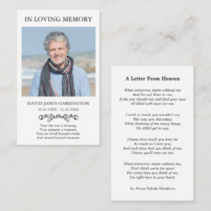 Visita Tarjeta de funeral con foto memorial simple