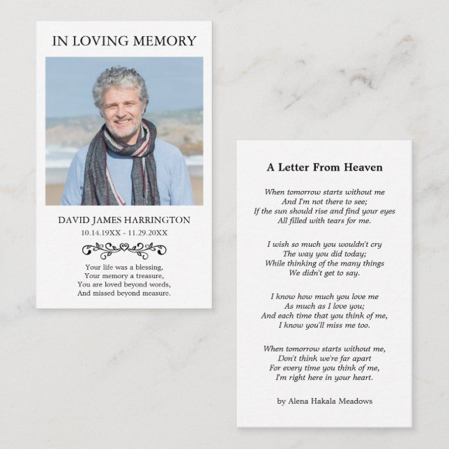 Visita Tarjeta de funeral con foto memorial simple (Anverso / Reverso)