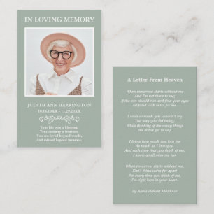 Visita Tarjeta de funeral con foto memorial simple