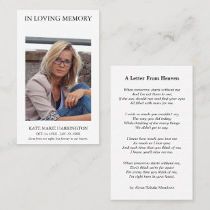 Visita Tarjeta de funeral con foto memorial simple