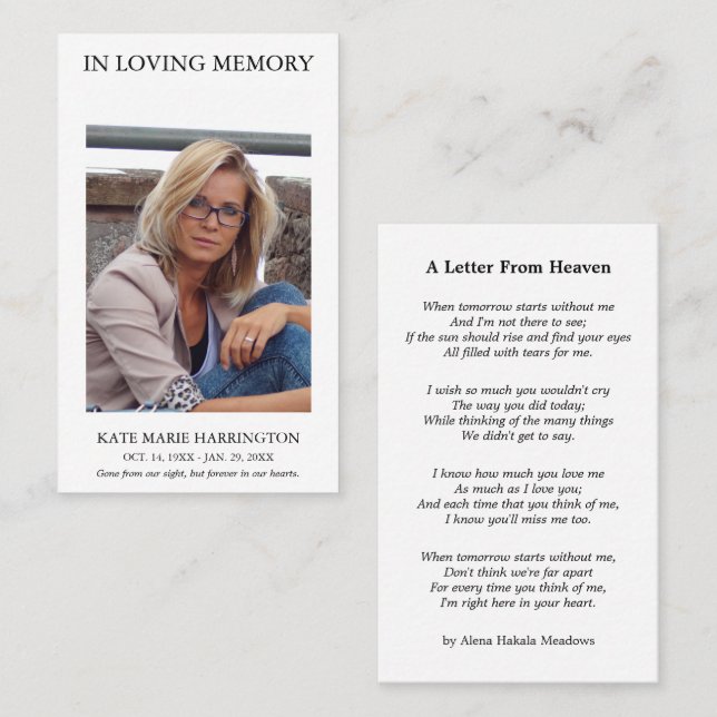 Visita Tarjeta de funeral con foto memorial simple (Anverso / Reverso)